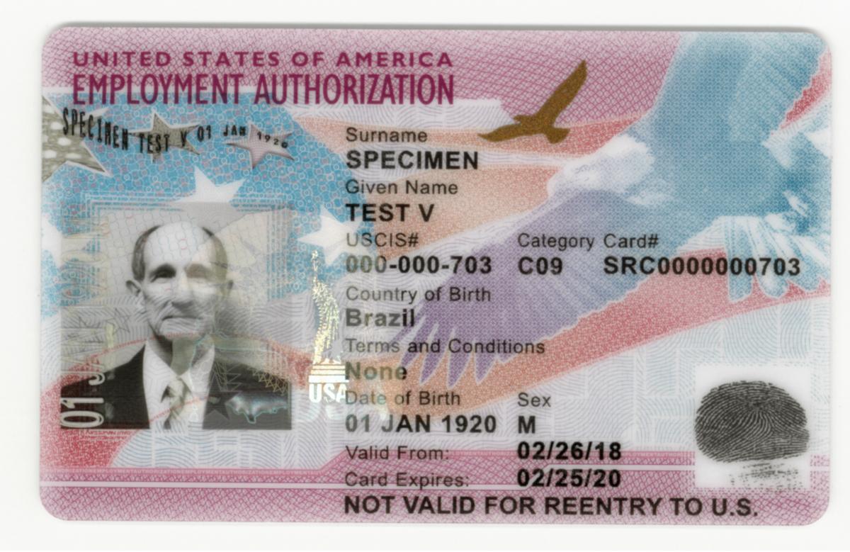 Sample employment authorization card (EAD)