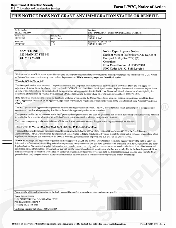 Sample I 140 Approval Notice