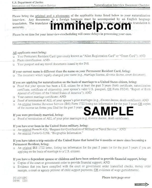 U.S. Naturalization Interview Document Checklist 1