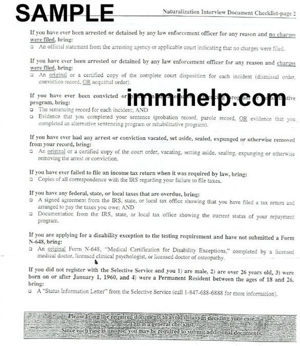 U.S. Naturalization Interview Document Checklist 2