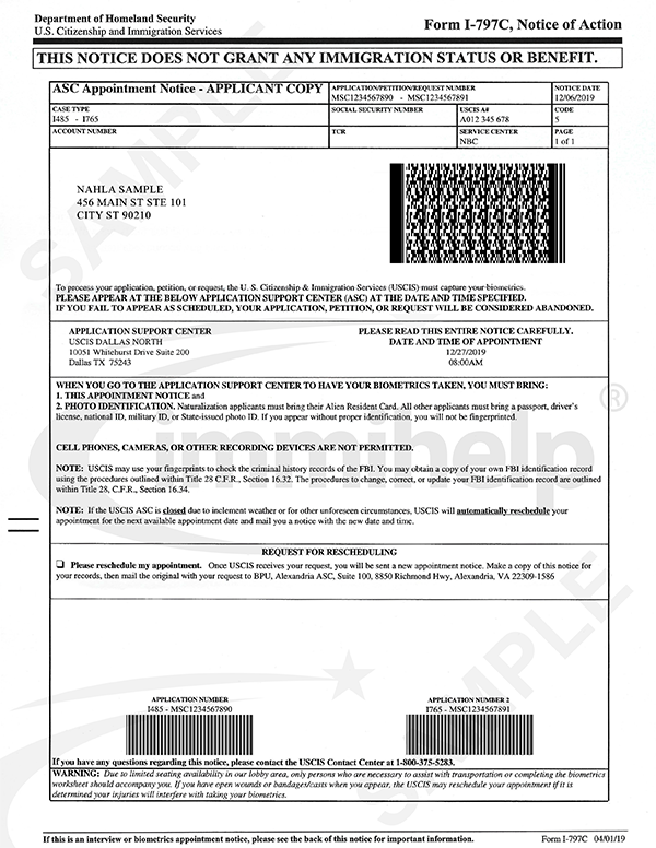 Sample Fingerprint Appointment Receipt