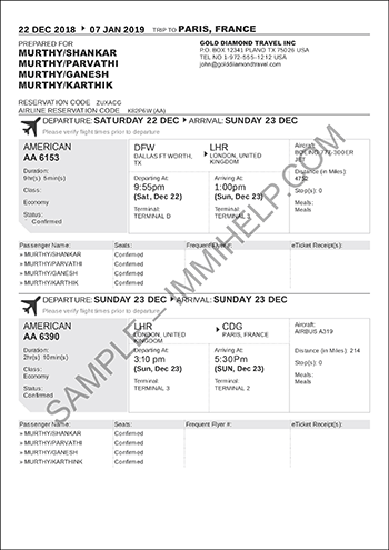 Sample Flight Itinerary - Going