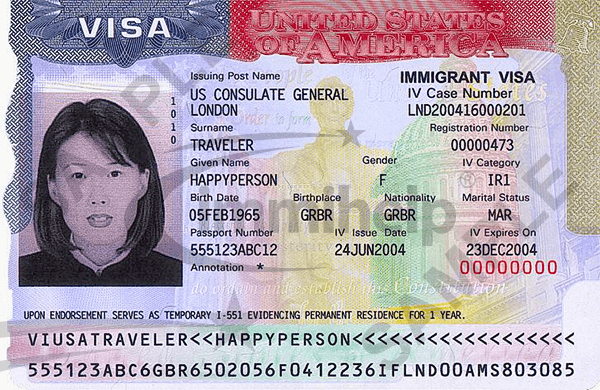 美国移民签证范例