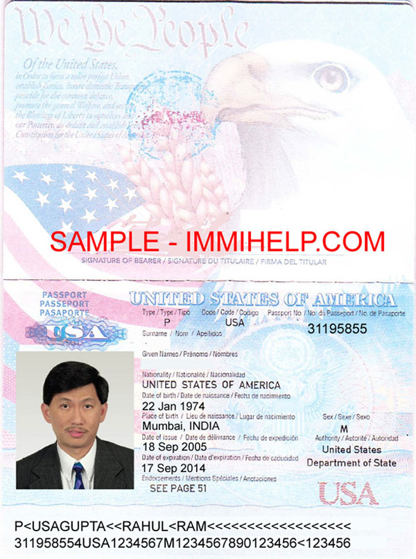 Ejemplo de pasaporte estadounidense - pasaporte de EE.UU., pasaporte de