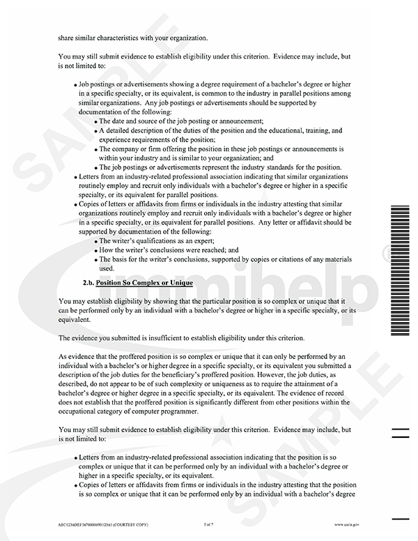 Sample H-1B Visa Petition – Specialty Occupation RFE - Immihelp