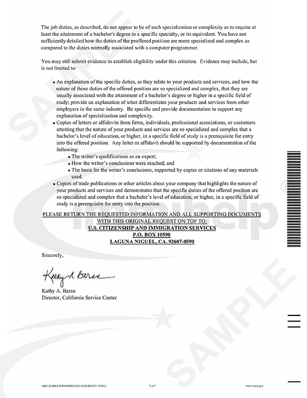 Sample H1B Visa Petition Specialty Occupation RFE Immihelp