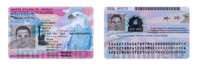Sample Employment Authorization Card EAD Immihelp